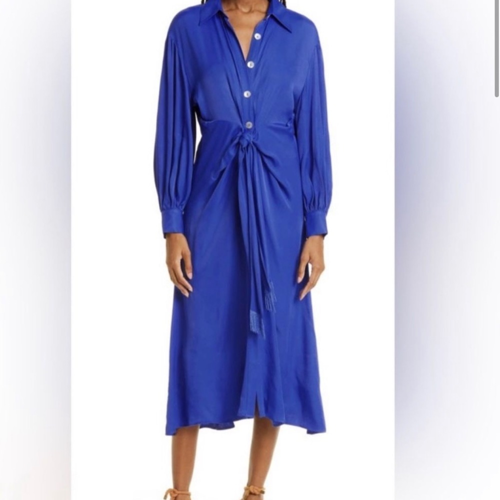 Blue farm rio button up dress with tassels